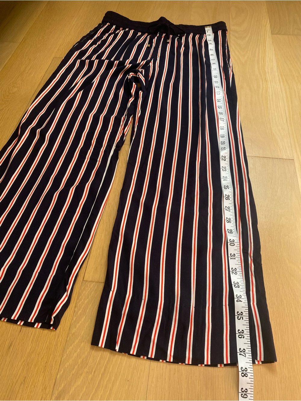Cynthia Rowley Classic Striped Wide Leg Pants Nautical Dark Navy Red White Large - Picture 9 of 11